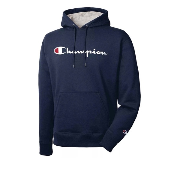 Champion Men’s Powerblend Graphic Hoodie in Navy - Picture 1 of 10